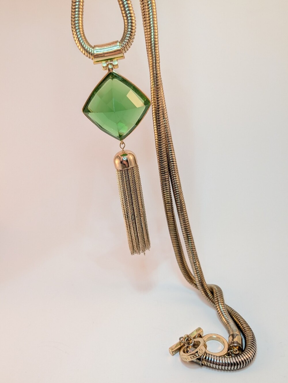 Anne Klein Vintage Gold-Tone Necklace with Green Pendant and Tassel - Picture 5 of 13